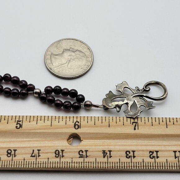 Vintage Sterling Silver Garnet Beaded Bracelet 7.5 In Leaf Toggle Clasp Native - Picture 9 of 9